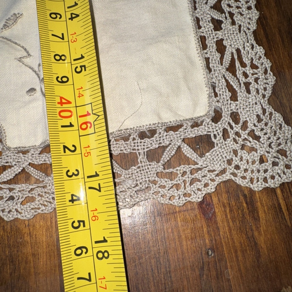 Vintage French Embroidered Lace Gray w/ 4 Napkins Elegant Classic - Picture 6 of 11